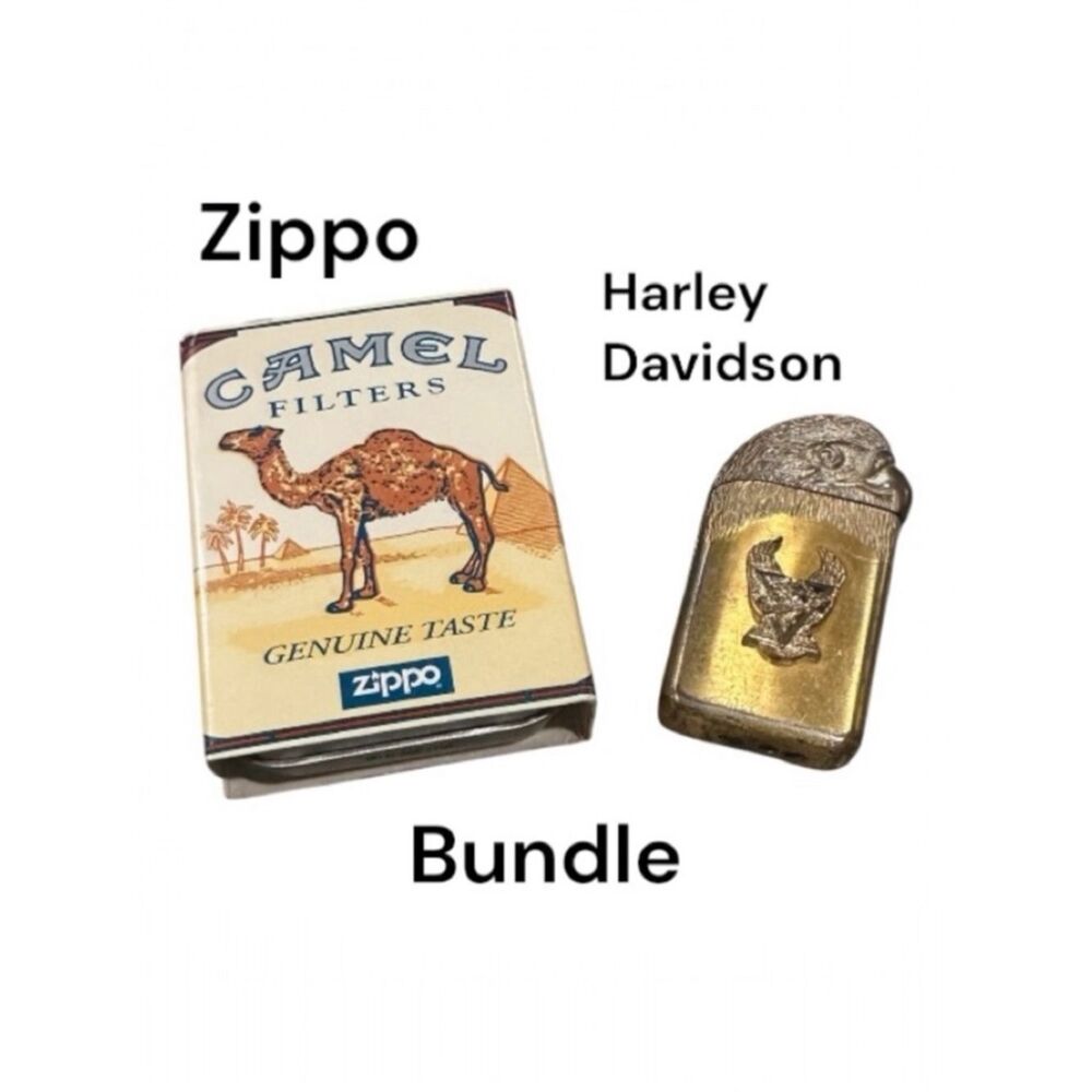 Zippo Camel & Harley Davidson Gold Lighter Bundle
